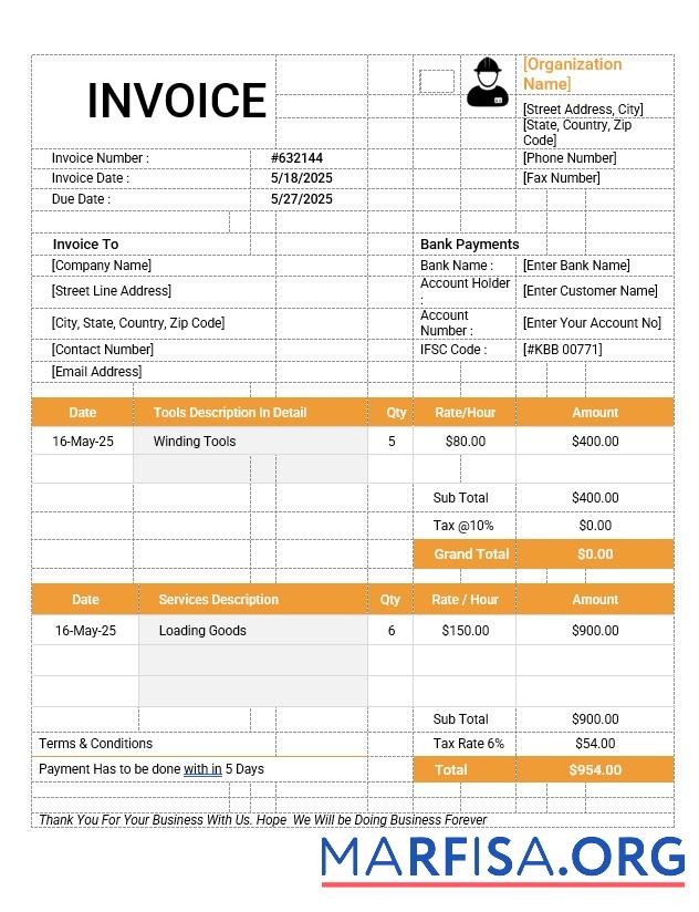 Printable Labour Invoice Template